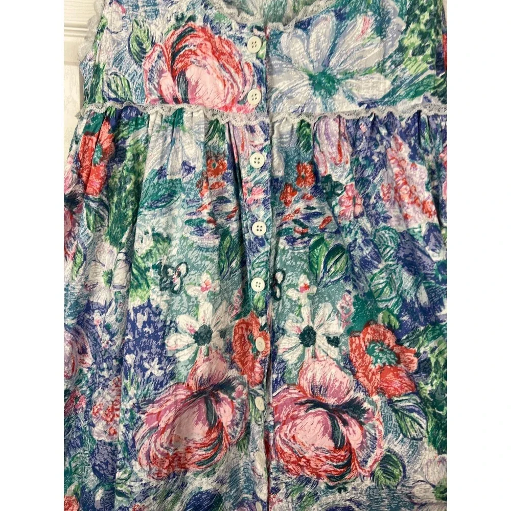 Star of India Floral Nightgown Cottagecore Grannycore Boho Blue Cotton Small